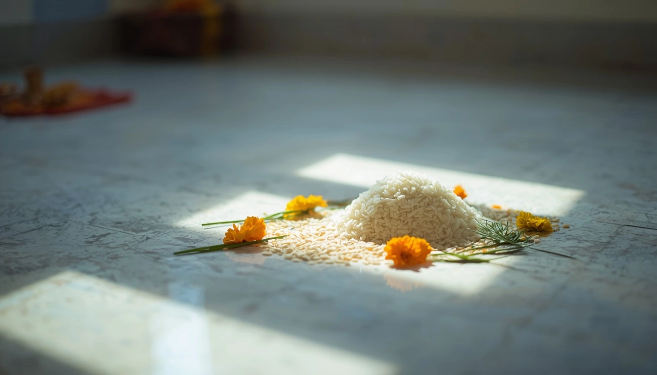 13th day ritual traditional vedic ritual setup with sesame seeds and items